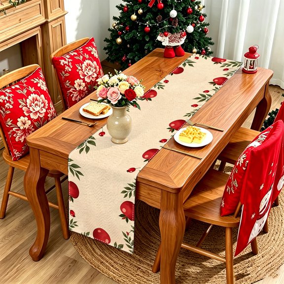 1pc Watercolor Red Pomegranate Botanical Table Runner, Rosh Hashanah Photoshoot Backdrop, Hostess Home Decor Gift Thanksgiving Christmas