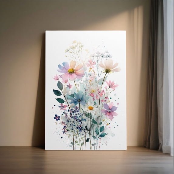 1pc Watercolor Wildflowers Canvas Wall Art - Framed Decor, Ideal Room Hanging Wall Picture for Home Gifts, Perfect for Living Room, Bathroom, Bedroom, Kitchen Wall Art
