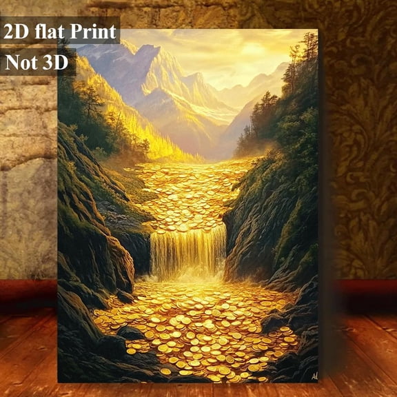 1pc Waterfall Wall - Flowing Cascading Golden Coins Canvas Painting, Luxury Wealth & Suitable for Living Room, Office, Cafe - Ideal Christmas, New Year Gift Decor