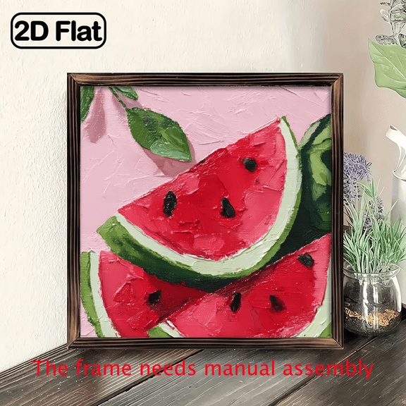 1pc Watermelon Slices Summer Fruit Wall Art, 8x8'' Wooden Framed Panel Painting, Wall Decor for Home, Office, Bedroom, Living Room, Kitchen, Bar, Restaurant, Room, Painting Art Work