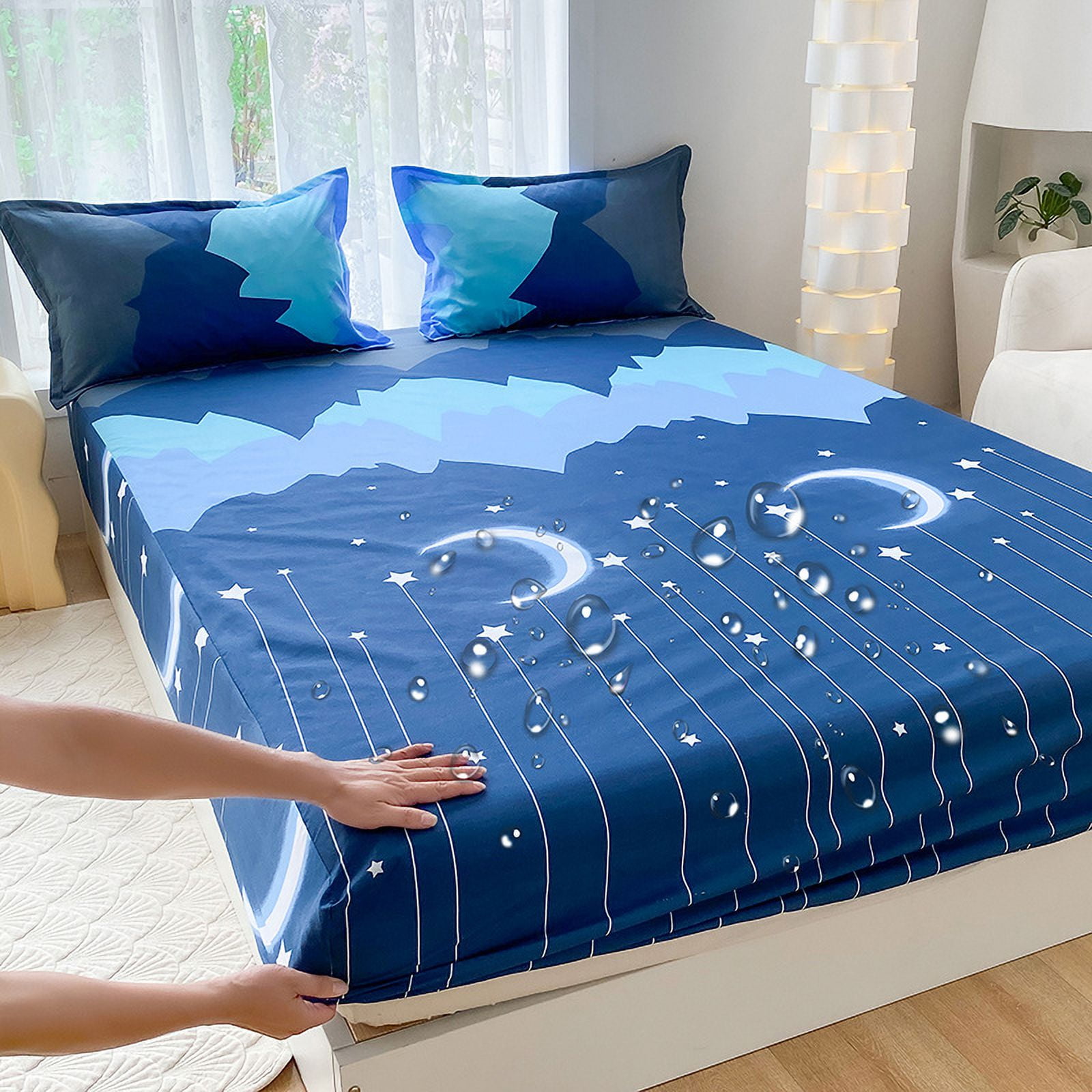 1pc Waterproof Bed Sheets Butterfly Printed Fitted Bed Sheet for Double