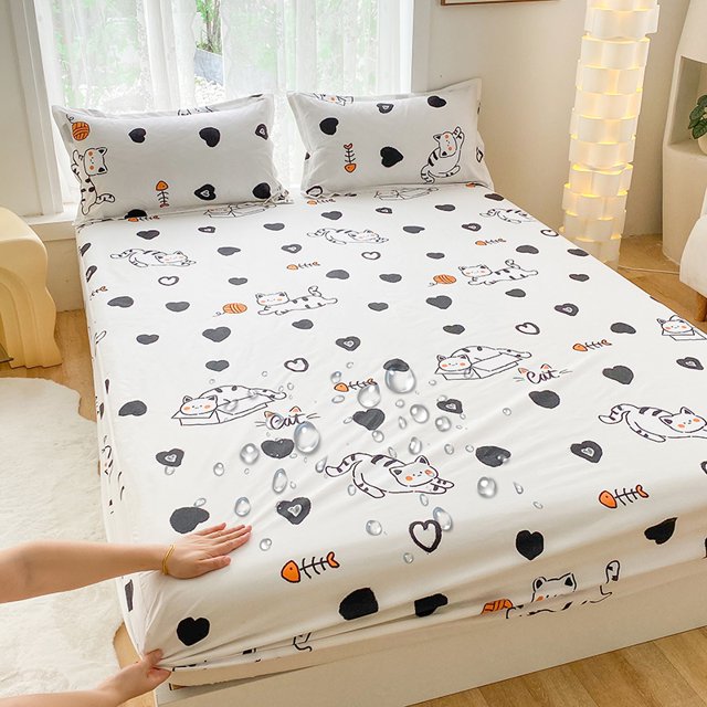 1pc Waterproof Bed Sheets Butterfly Printed Fitted Bed Sheet for Double