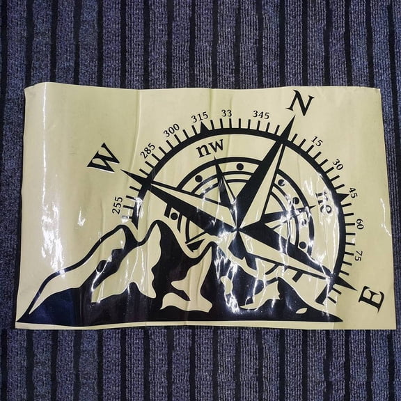 1pc Waterproof Plastic Stickers Motorcycle Windshield Decorated compass with mountain Pattern Black 50x32.5cm