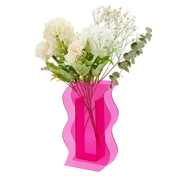 1pc Wavy Acrylic Vases Display Decoration Flower Holder Wave Fuchsia 39x118x190mm Inner Diameter: 34x45.5mm