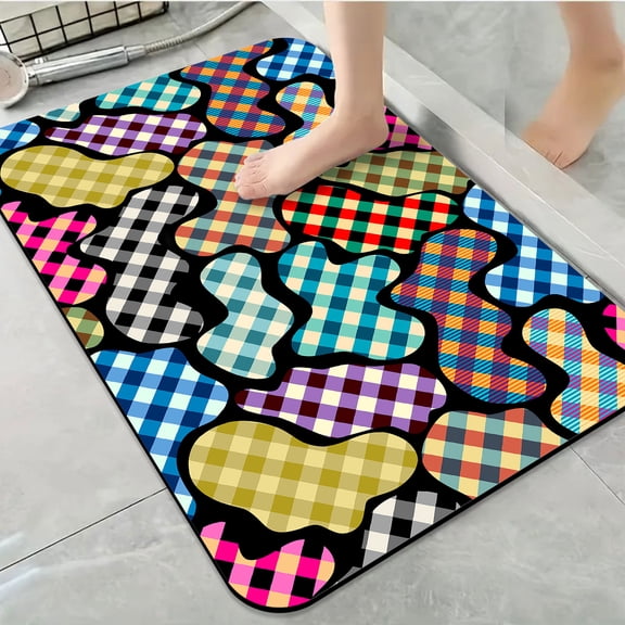 1pc Wavy Plaid Shapes Bathroom Rug Bathroom Decor and Accessories- Durable,Anti Slip,And Quick Drying,Suitable For Indoor/outdoor Use - Perfect For Bathrooms,Bedrooms,Kitchens