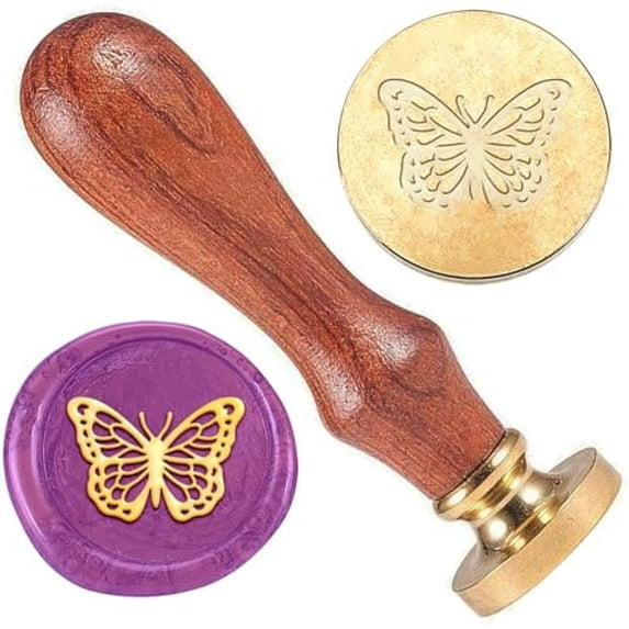 1pc Wax Seal Stamp Butterfly 3D Embossed Stamp Sealing Vintage Elegant Removable Brass Seal Wood Handle