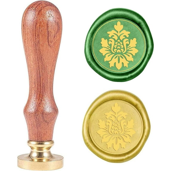1pc Wax Seal Stamp Flower Vintage Brass Head Wooden Handle Removable Sealing Wax Seal Stamp 27mm