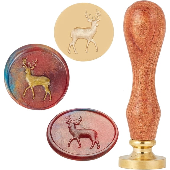 1pc Wax Seal Stamp Set Sealing Wax Stamp Solid Brass Head Wood Handle Retro Brass Stamp Kit Removable for Envelopes Invitations Gift Card Deer Pattern 83x22mm