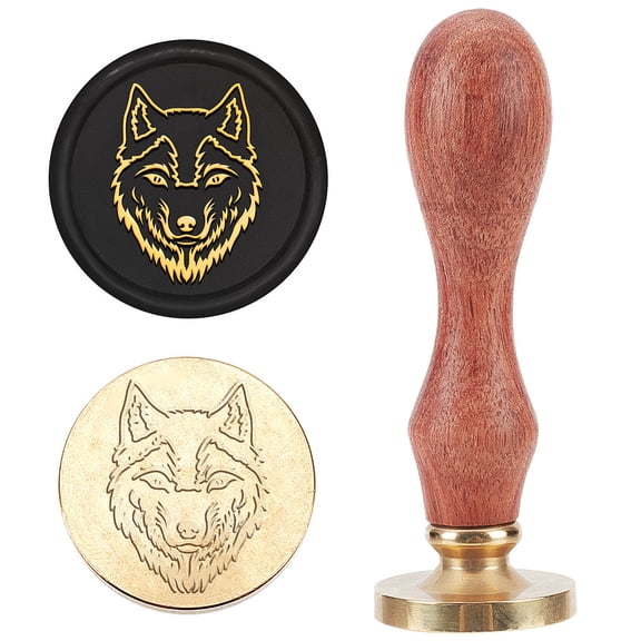 1pc Wax Seal Stamp Set Sealing Wax Stamp Solid Brass Head Wood Handle Retro Brass Stamp Kit Removable Gift Card Wolf Pattern 83x22mm
