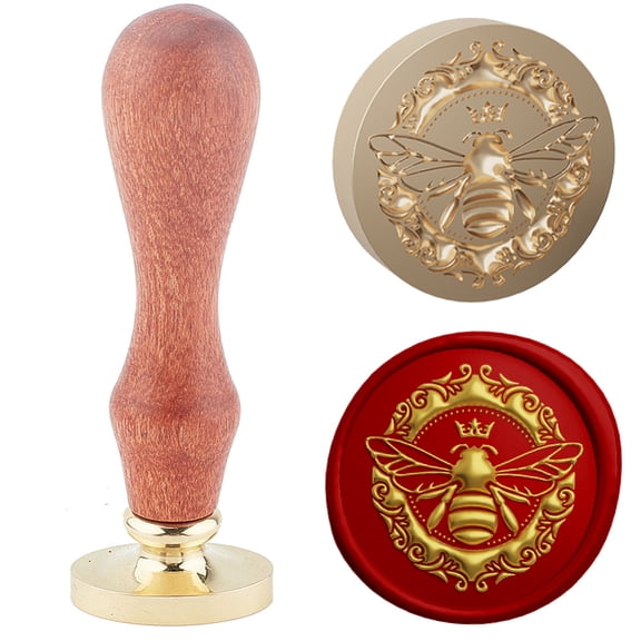 1pc Wax Seal Stamp set Sealing Wax Stamp Solid Brass Head Wood Handle Retro Brass Stamp Kit Removable for Envelopes Invitations Gift Card Bees 83x22mm