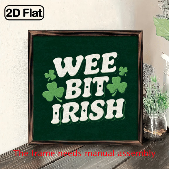 1pc Wee Bit Irish Wood Framed Sign - St Patrick's Day Irish-Themed Wall Decor with Wood Frame, Rustic Celtic Decoration Suitable for Home, Pub, Kitchen, Farmhouse - Year-Round Irish Accent Dcor, 2