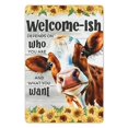 thumbnail image 1 of 1pc, Welcome Cow With Flower Metal Sign (12inx8in), Yard Outdoor Decoration, Home Decor, Outdoor Decor, Yard Decor, Garden Decorations, 1 of 7