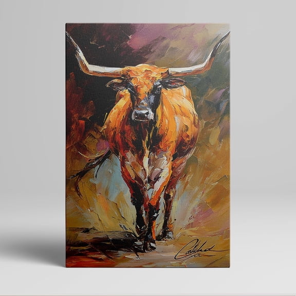 1pc Western - style Long - horned Bull Canvas Painting, framed Decor room hanging Wall Picture Decor for Home Gifts, living room, bathroom, bedroom, kitchen wall art decor canvas wall art