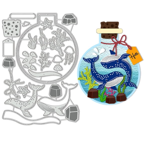 1pc Whale Cutting Dies Stencil Ocean Glass Bottle Carbon Steel Embossing Tool Die Cuts Metal Templates for Scrapbooking Photo Album Decorative Embossing