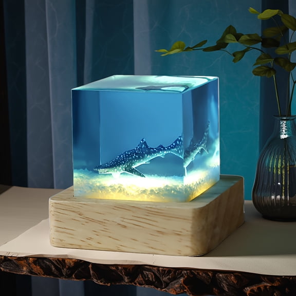 1pc Whale Resin Lamp - Ocean Theme Handcrafted Night Light, USB Powered Soft Glow Bedside Decor, Eye Protection Energy Saving Gift for Home Room Decor