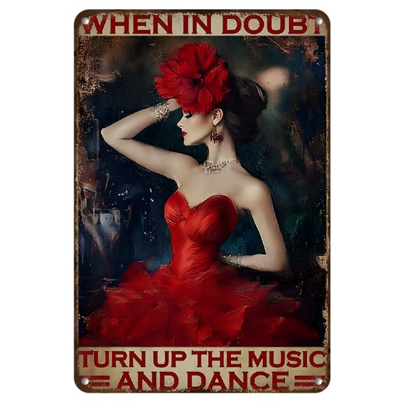 1pc "When in Doubt, Dance" UV Printed Metal Painted Signage (8X12 Inches/ 20X30Cm), Inspirational Wall Art Deco, Indoor And Outdoor Waterproof Dance Themed Plaque, 2D Flat