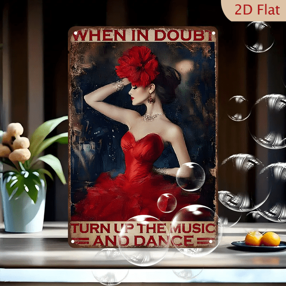 1pc "When in Doubt, Dance" UV Printed Metal Painted Signage (8X12 Inches/ 20X30Cm), Inspirational Wall Art Deco, Indoor And Outdoor Waterproof Dance Themed Plaque, 2D Flat