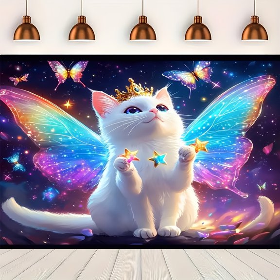 1pc Whimsical Cat with Wings Backdrop, Polyester Animal Theme Party Decoration, Universal Holiday Wall Decor, No Electricity Needed, Easy Hang Design for Photo Shoots and Live Streaming Displays