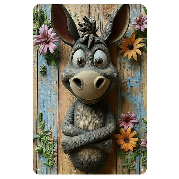 1pc Whimsical Donkey 2D Metal Wall Art, Vintage Iron Sign, 8x12 Inches - Rustic Floral-Adorned Decor for Home, Kitchen, Garden, Bedroom, Bar - Easy to Hang, No Power Required, Kitchen Art Piece