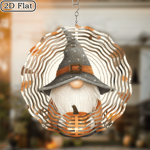 1pc Whimsical Gnome Jack-O'-Lantern Metal Hanging Decoration - Wind Chime with Festive Fall Halloween Design, Perfect for Outdoor, Porch, Balcony, Garden Decor, No Electricity Needed, Festive Outd
