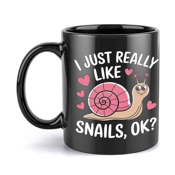 1pc Whimsical Snail Design 11oz Ceramic Coffee Mug with I Just Really Like Snails OK Quote Black Pink Cartoon Art Durable Ceramic Cup Hot Cold Drinks