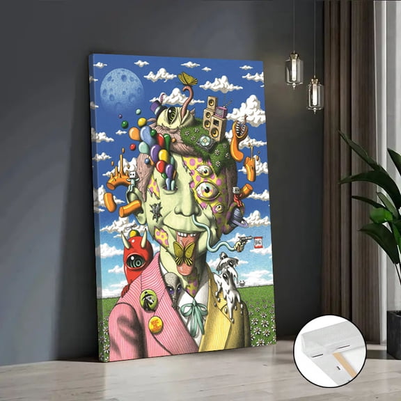 1pc Whimsical Surrealism Framed Canvas Wall Art - Vibrant Psychedelic Print with Playful Elements, Modern Decorative Poster for Living Room, Bedroom, Home Office - Colorful
