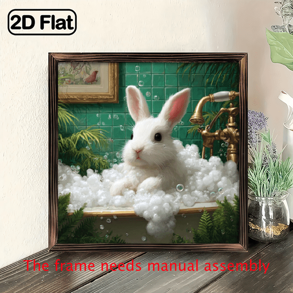 1pc Whimsical Wooden Rabbit in Bathtub Bathroom Art Sign 8x8 Inch Rustic Style Decorative Sign for Farmhouse, Bathroom, Office Decor, Ideal Gift for Bunny Lovers Wall Hanging Multipurpose Use