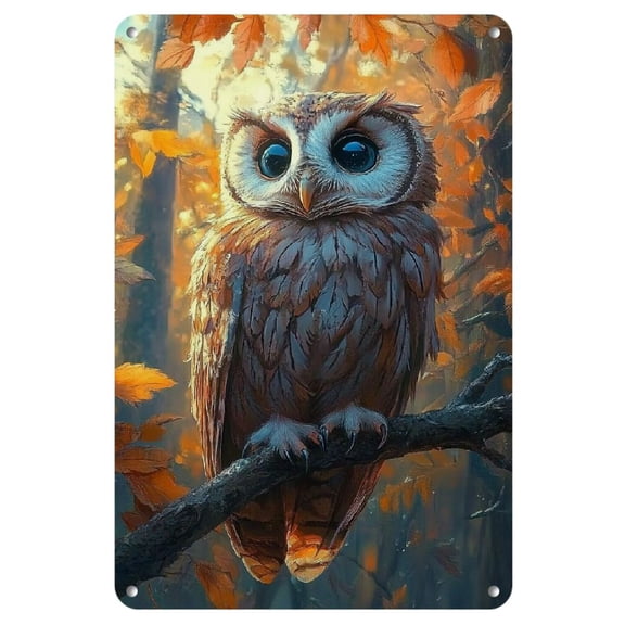 1pc Whimsy Woods Owl Metal Wall Art, Iron Tin Sign Decor for Home, Bar, Cafe, and Garage - 8x12 inches