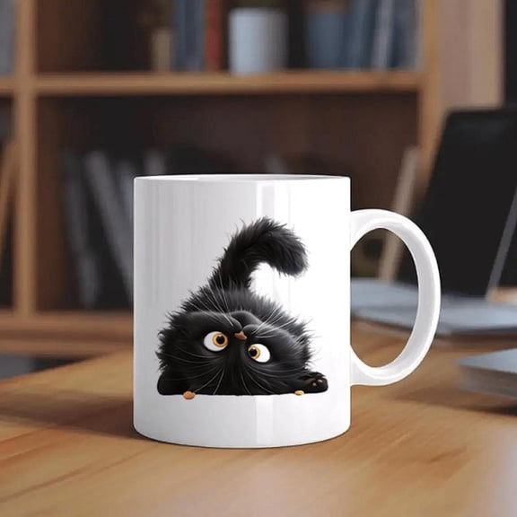 1pc WhimsyCat 11oz Ceramic Coffee Mug Double Sided Print Insulated Reusable Microwave Ideal Home Birthdays Holidays Washable