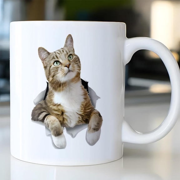 1pc WhimsyCat 3D Illusion Ceramic Coffee Mug 11OZ Novelty Kitten Tea Cup Unique Lovers Office Home Use Suitable Birthday Thanksgiving Halloween Christmas