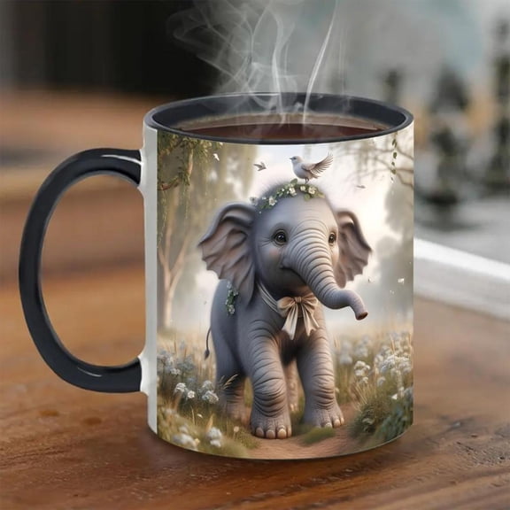 1pc Whimsyware Elephant Porcelain Cup 11oz Double Sided Printing Coffee Cup Birthday Holiday and Gifts