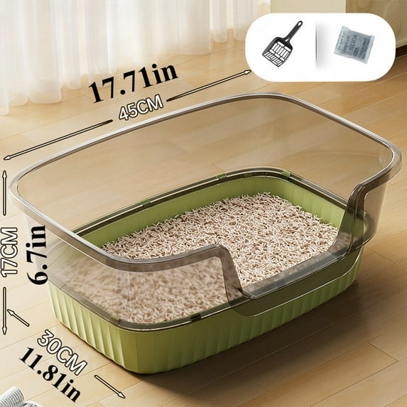 1pc WhiskerWonders Extra Large Rectangular Cat Litter Box with Transparent Cover, Durable ABS Plastic, Removable Design, Includes Litter Scoop & Deodorant - Ideal for All Cat Sizes, Daily Use
