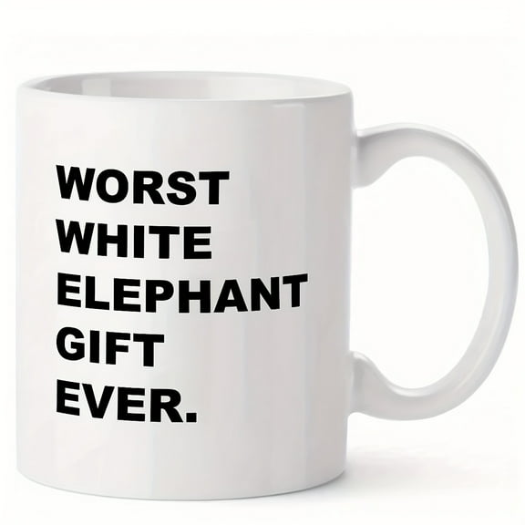 1pc White Elephant Gift Mug - 11oz Insulated Ceramic Oval Coffee Cup with "Worst White Elephant Gift Ever" Text, Reusable Hand Wash Only, Multipurpose for Home & Office Decor, Christmas Exchanges