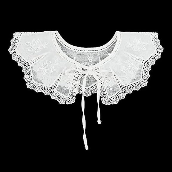 1pc White Embroidered Lace Neckline Trim Detachable Collar for Women Polyester False Collar Lapel Doll Collar
