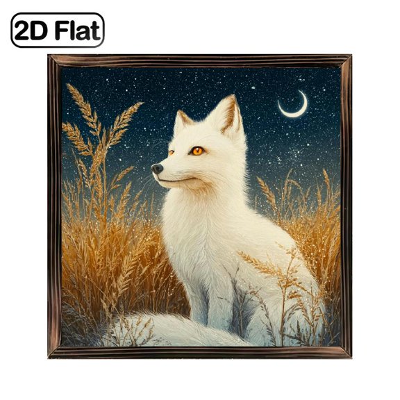 1pc White Fox in Wheat Field Night Sky Wall Art Decor, Perfect Animal Theme Painting for Living Room and Bedroom, Ideal Gift for Family and Friends to Enhance Home Interior