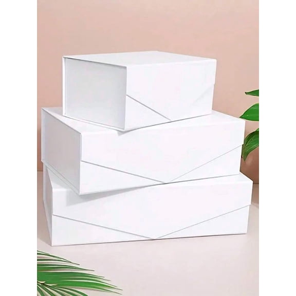 1pc White Gift Box With Black Magnetic Closure, Sturdy Paper Packaging With Lid, Suitable For Wedding Favors, Halloween, Birthday And Other Occasions
