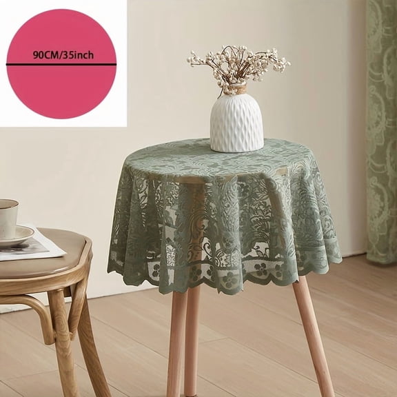 1pc White Green Phoenix Tail Small Fresh Hollow Lace Tablecloth American Countryside Round Table Cloth High-End Restaurant Tablecloth,35in