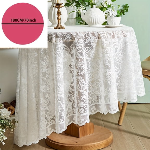 1pc White Green Phoenix Tail Small Fresh Hollow Lace Tablecloth American Countryside Round Table Cloth High-End Restaurant Tablecloth,70in