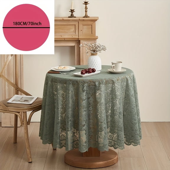 1pc White Green Phoenix Tail Small Fresh Hollow Lace Tablecloth American Countryside Round Table Cloth High-End Restaurant Tablecloth,70in
