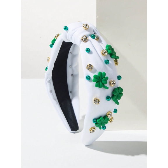 1pc White Green Solid Color Fabric Irish Festival Headband Personalized Studded