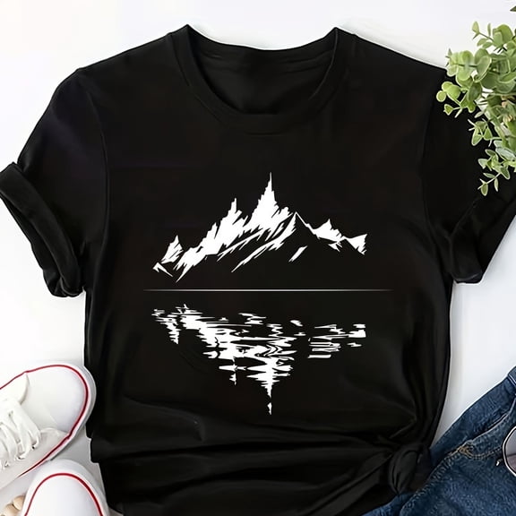 1pc White Iron-On Transfer Patch Stickers - Mountain Landscape Design for T-Shirts, Jeans, Backpacks - Washable & Durable Decorative Patches, Apparel, Serene Landscape Motif, Highquality Print