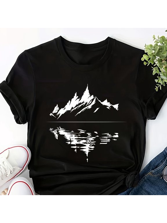 1pc White Iron-On Transfer Patch Stickers - Mountain Landscape Design for T-Shirts, Jeans, Backpacks - Washable & Durable Decorative Patches, Apparel, Serene Landscape Motif, Highquality Print
