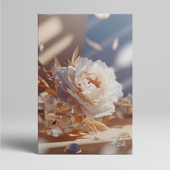 1pc White Peony in Crystal - Vase Canvas Wall Art, Sunlit and Dreamy, framed Decor room hanging Wall Picture Decor for Home Gifts, living room, bathroom, bedroom, kitchen wall art decor canvas wall