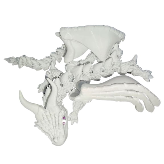 1pc White Size: 31*20*5cm 3D Printed Large Two-Horned Flying Dragon With Jointed Articulated Gradient Dragon Model Ornament