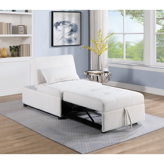 1pc White Sleeper Chair With Fabric And Seat Cushion Convertible In