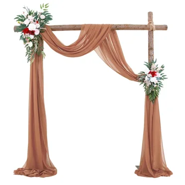 1pc White Wedding Arch Draping Fabric 75X600CM Chiffon Fabric Drape Drapery Sheer Backdrop Reception Swag Wedding Ceremony Decor (Russet brown,75x600cm)