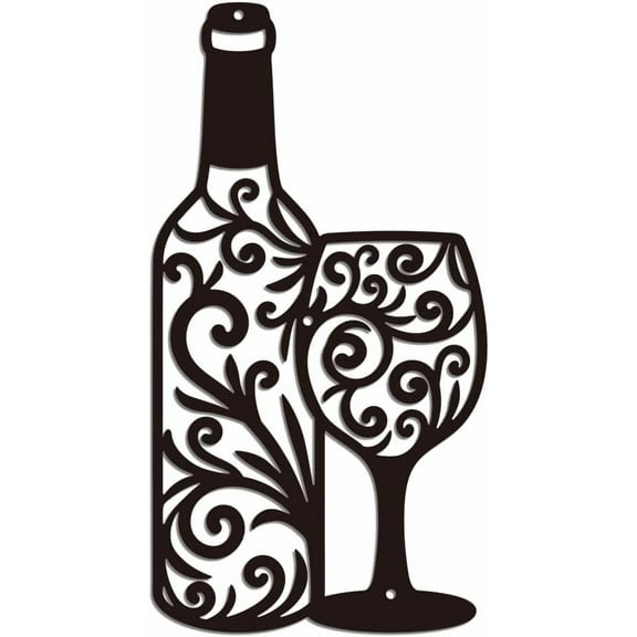 1pc Wine Metal Wall Art Decor Wine Glass Bottle Metal Wall Art Decorative for Vino Lover Gifts Black Bar Kitchen Hanging Home Decor for Home Restaurant Bar Kitchen Dining Room 6.7x12.5 Inch