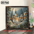 thumbnail image 1 of 1pc Winter Village in Wine Glass Wood Framed Wall Art - 8x8in Rustic Farmhouse Snowy Mountain Landscape with Houses Evergreen Trees - European-Style Christmas Decoration for Home, Mantel, or Tabletop, 1 of 9