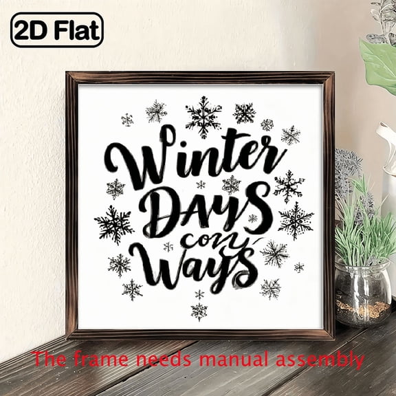 1pc Winter Warmth Wooden Frame Sign - Rustic Farmhouse Wall Art, 8x8 Inches Snowflake Decor for Bedroom, Living Room, Bathroom - Christmas Home Gift, Novelty Photo Frame with Serrated Border