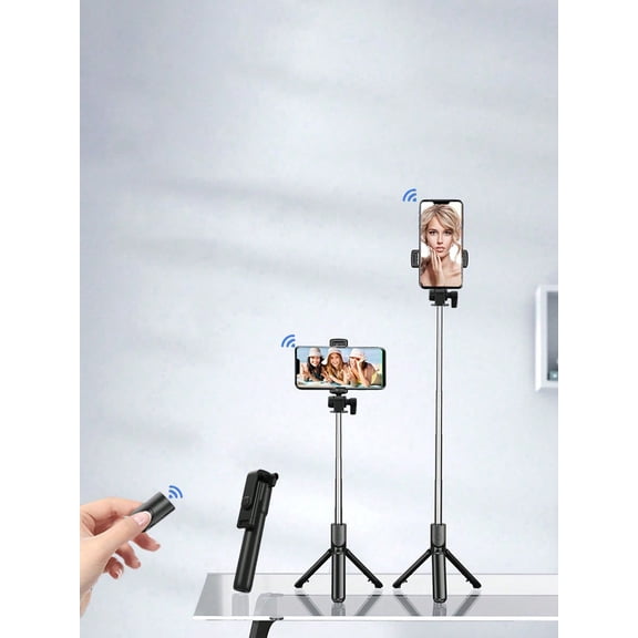 1pc Wireless Selfie Stick With Tripod Remote Control Phone Holder And Built In Tripod Compatible With IOS And Android Phones Suitable For Summer-Black